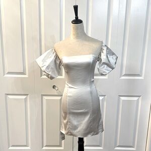 Elegant White Puff Sleeve Dress, NWT